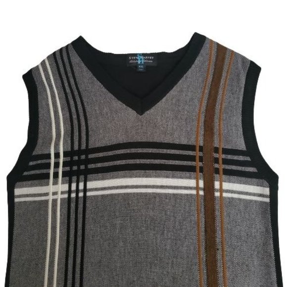 Steve Harvey Mens Celebrity Edition V-Neck Knit Stripe Plaid Vest Gray/Black XXL - Picture 4 of 10